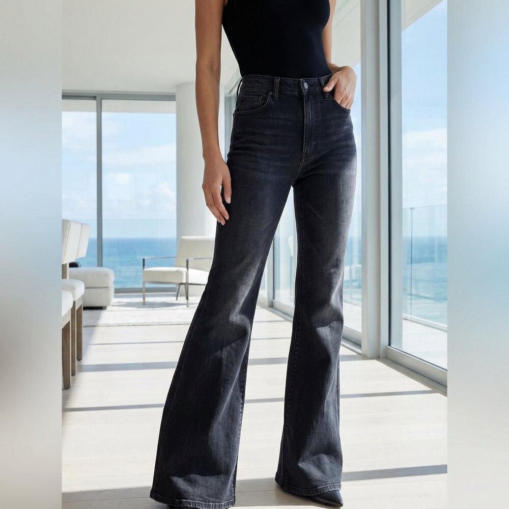 Seven7 High-Rise Black Wide Leg Flare Jeans